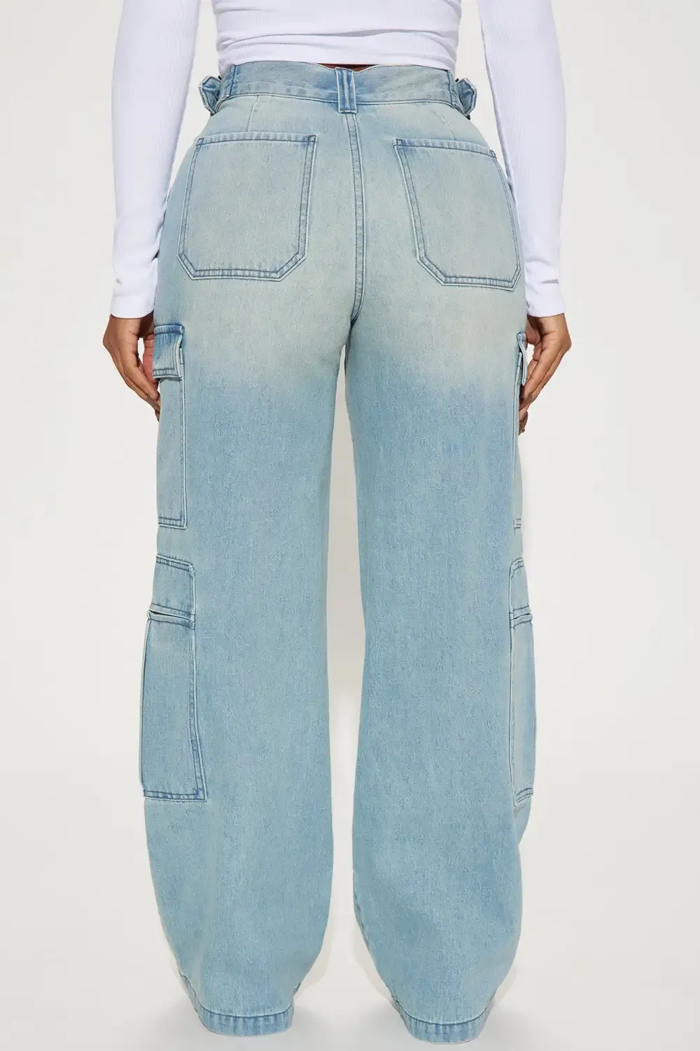 Just Once Tinted Baggy Cargo Jeans - Light Wash
