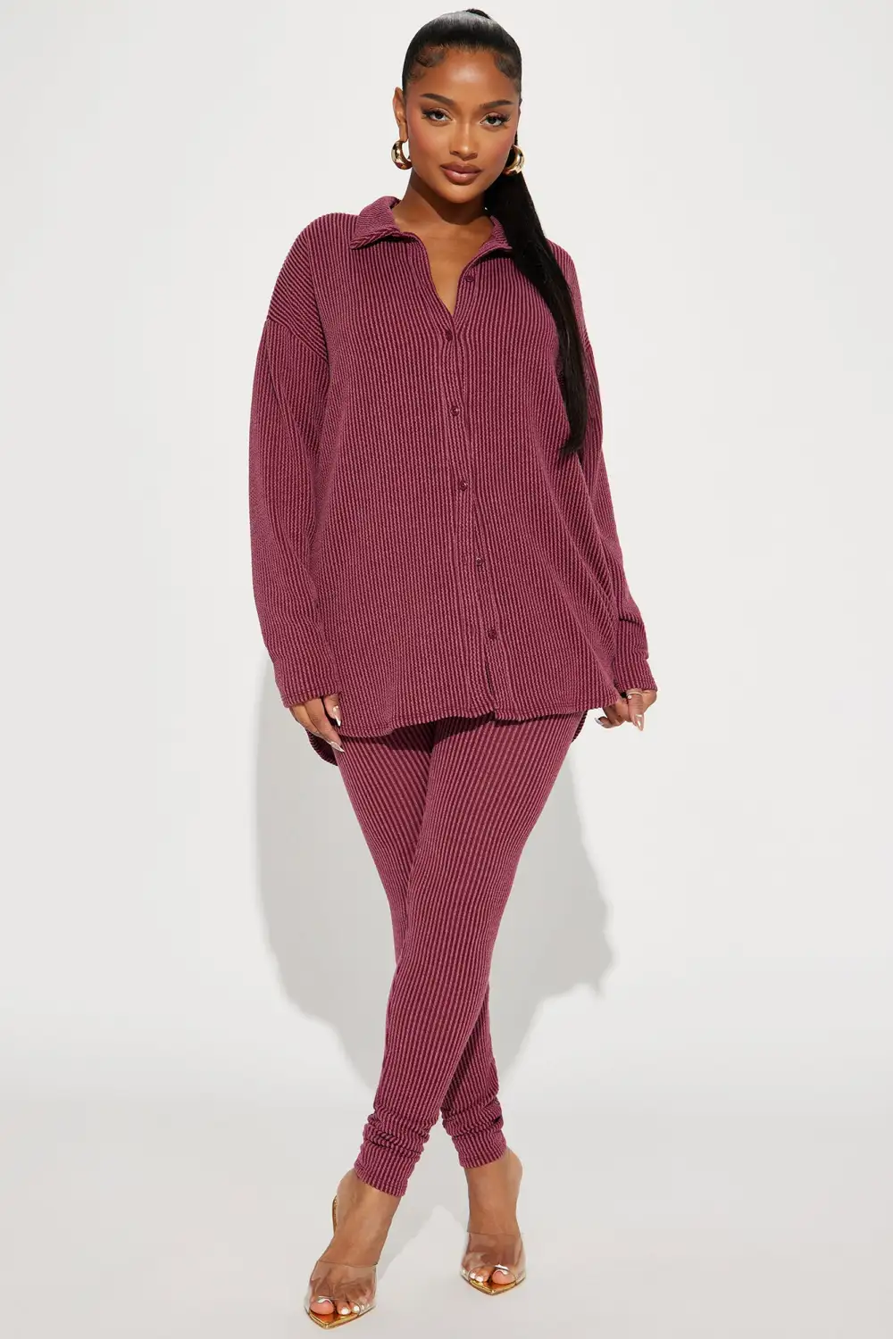 Maddie Ribbed Legging Set - Burgundy