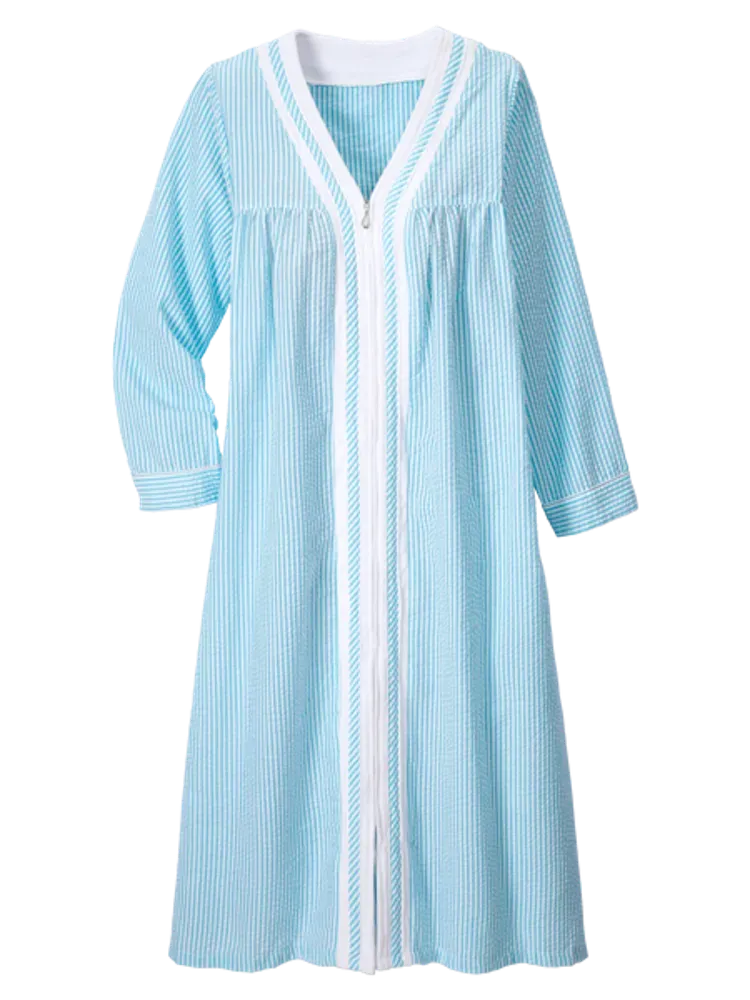 Women's Zip-Front Seersucker Robe