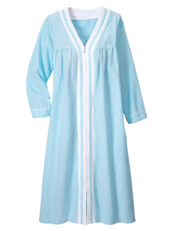 Women's Zip-Front Seersucker Robe