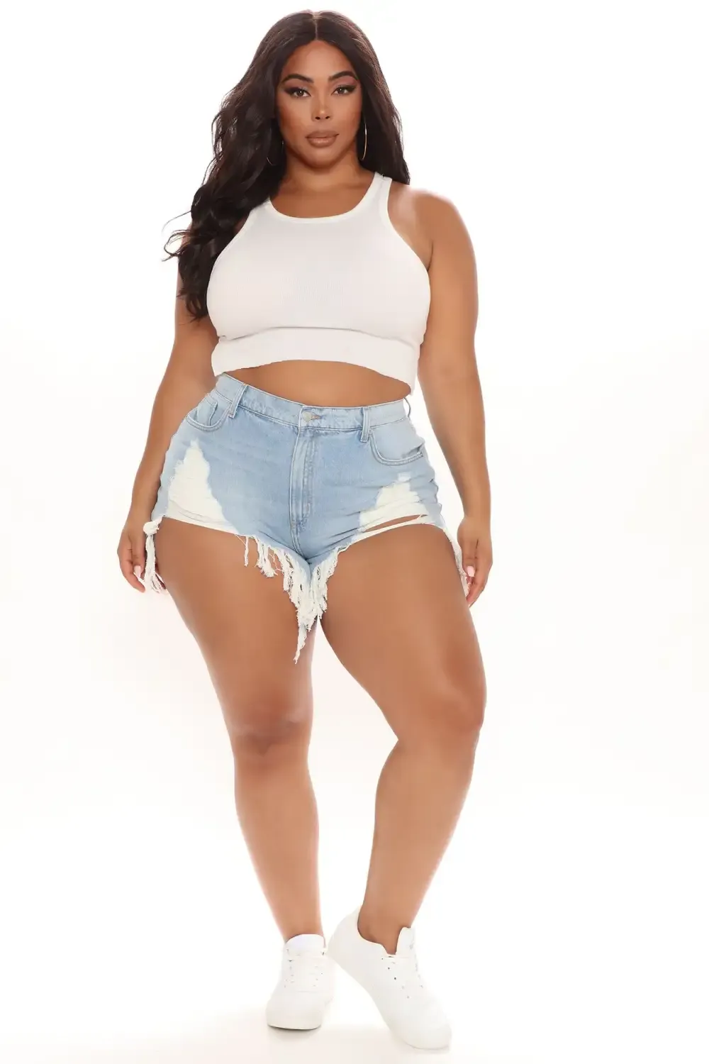 Finally Free Shredded Non Stretch Denim Shorts - Light Blue Wash