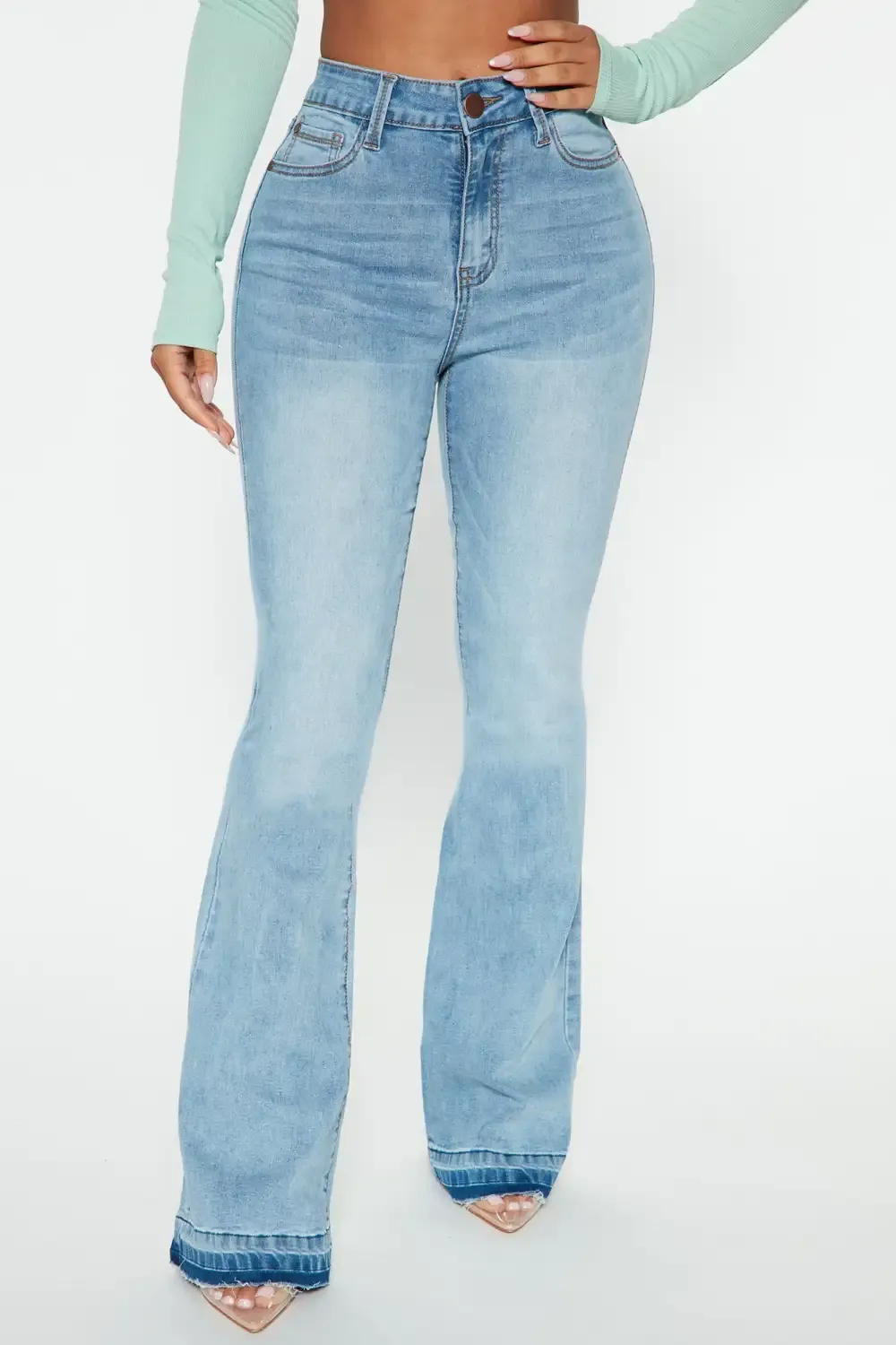 Rumors High Rise Release Hem Flare Jeans - Medium Wash