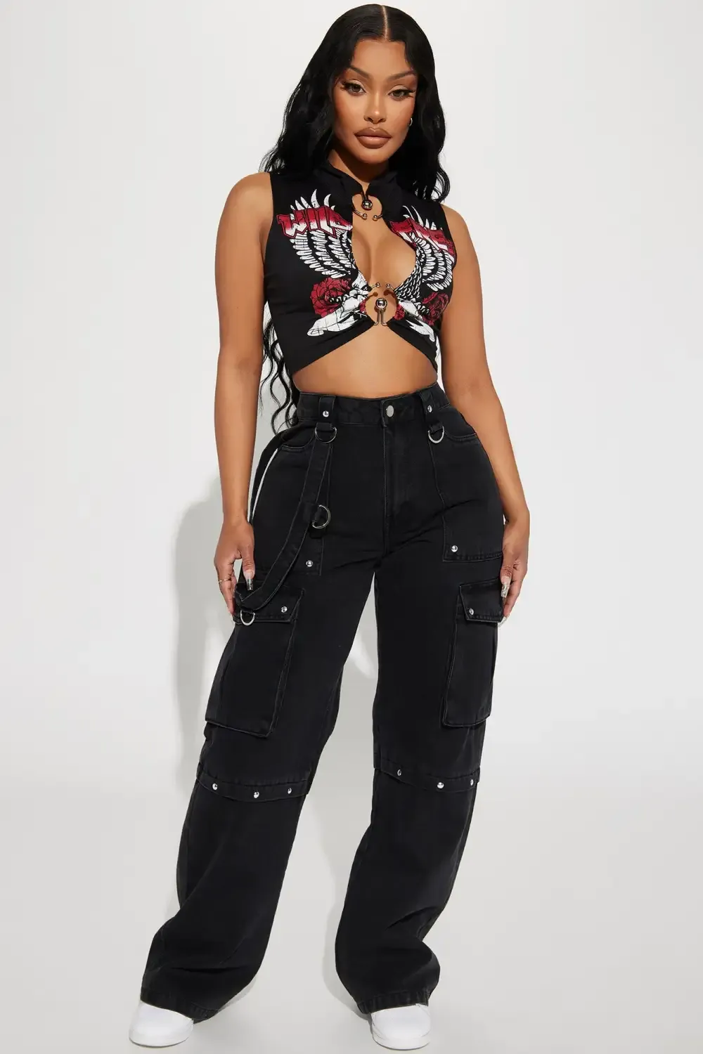 Unstoppable Studded Non Stretch Straight Leg Utility Jeans - Black