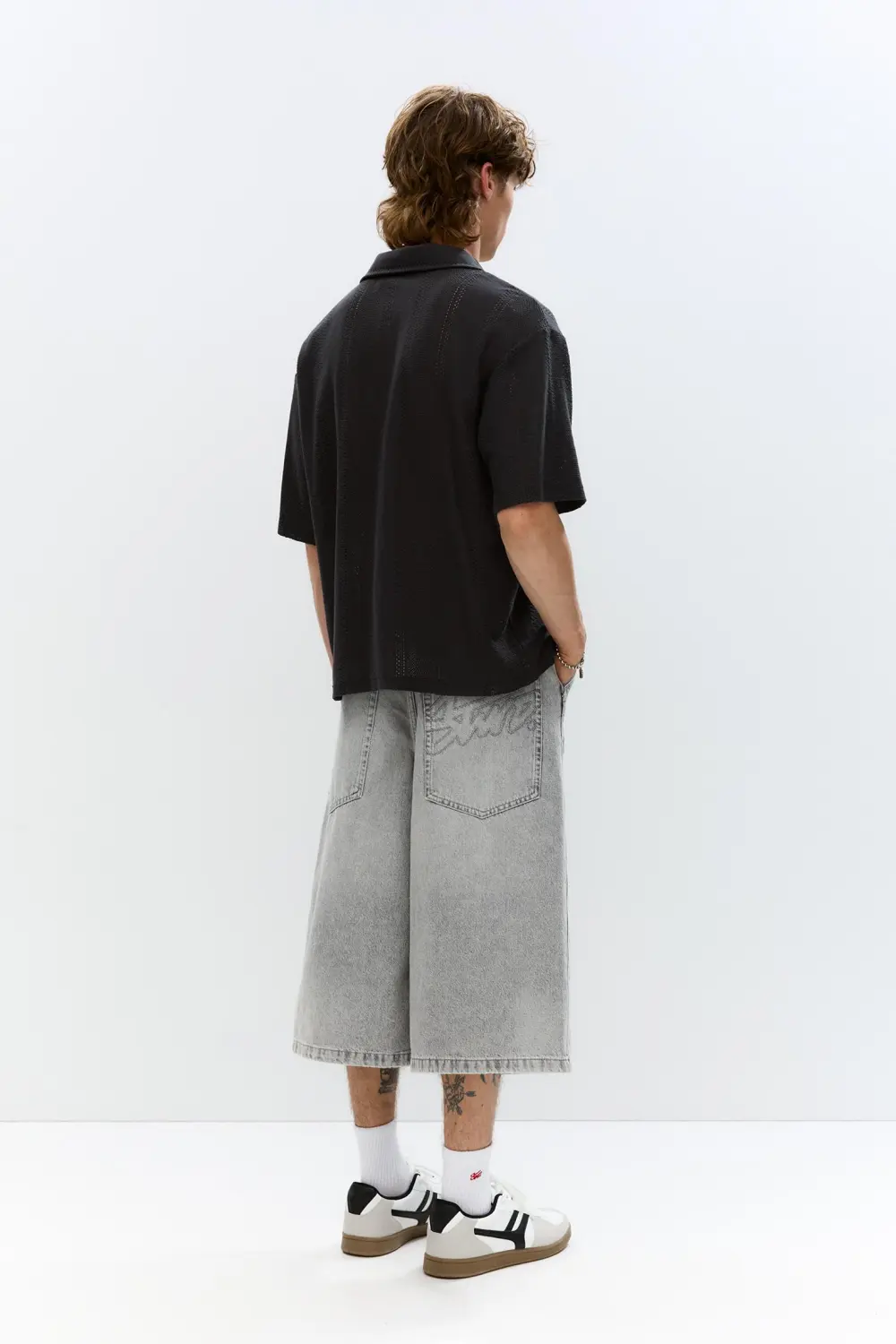 Rustic open-knit polo shirt