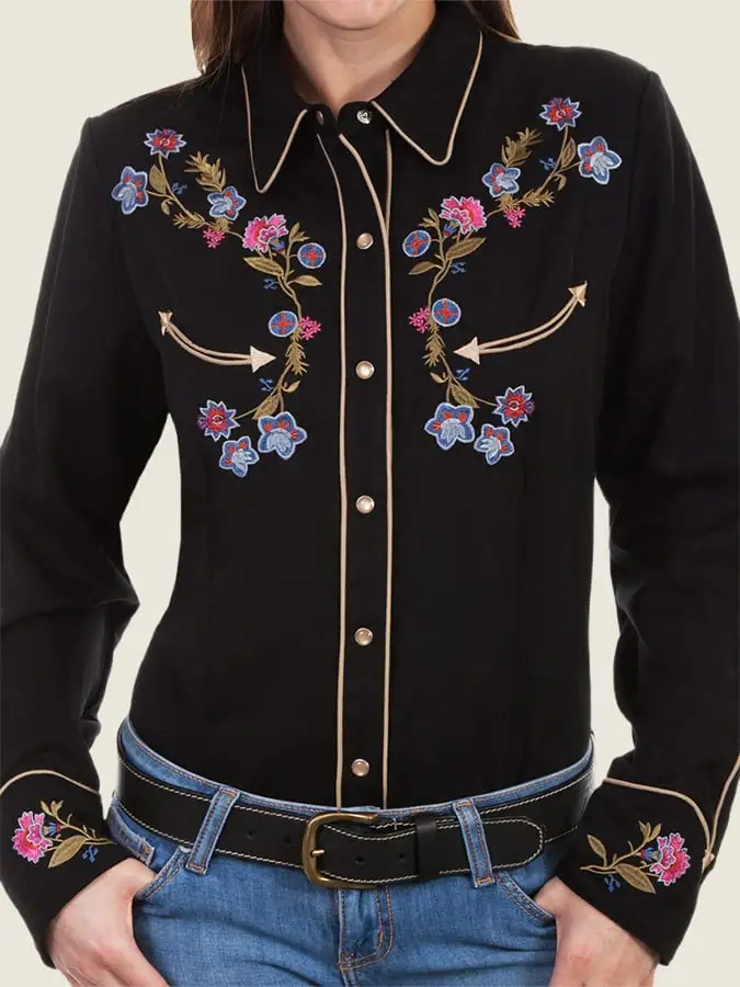 Women's Vintage Western Print Long Sleeve Shirt