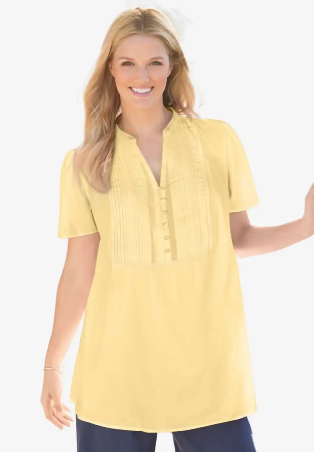 Pintucked Half-Button Tunic