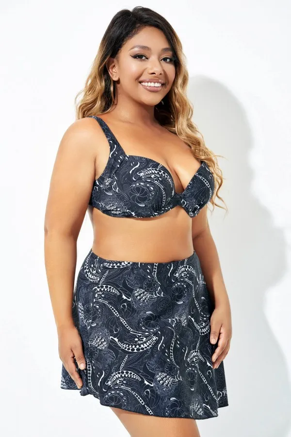 Black Floral Elegant Underwire Bikini Top