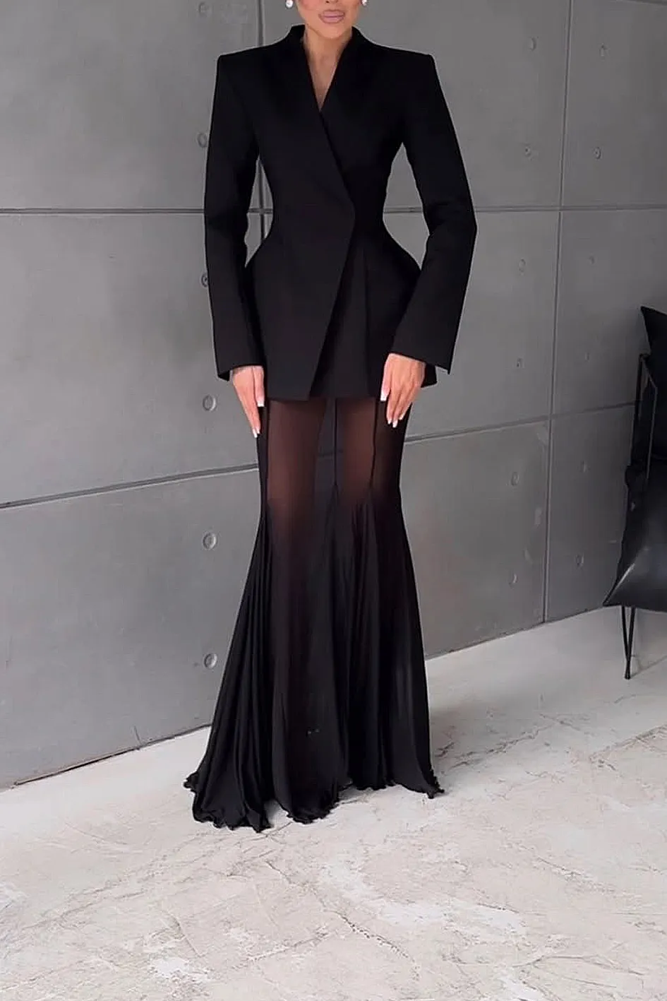 Women'S Fashion Top And Mesh Dress 2-Piece Set