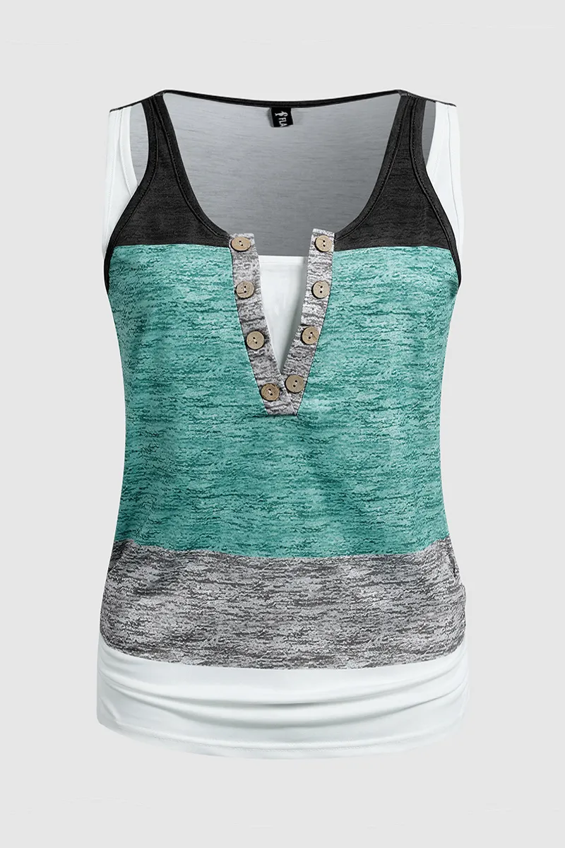 Colorblock Button Front 2-In-1 Tank Top