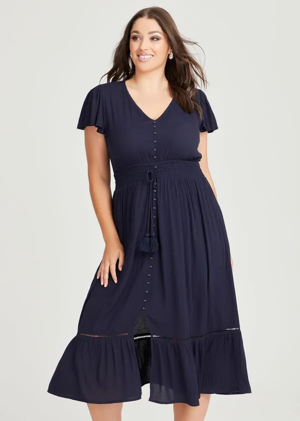 Natural Crinkle Button Dress