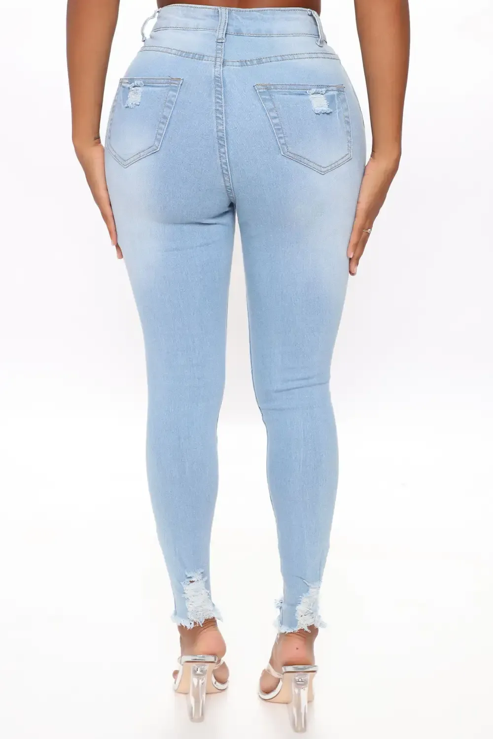 Kenley Distressed HIgh Rise Skinny Jeans - Light Blue Wash