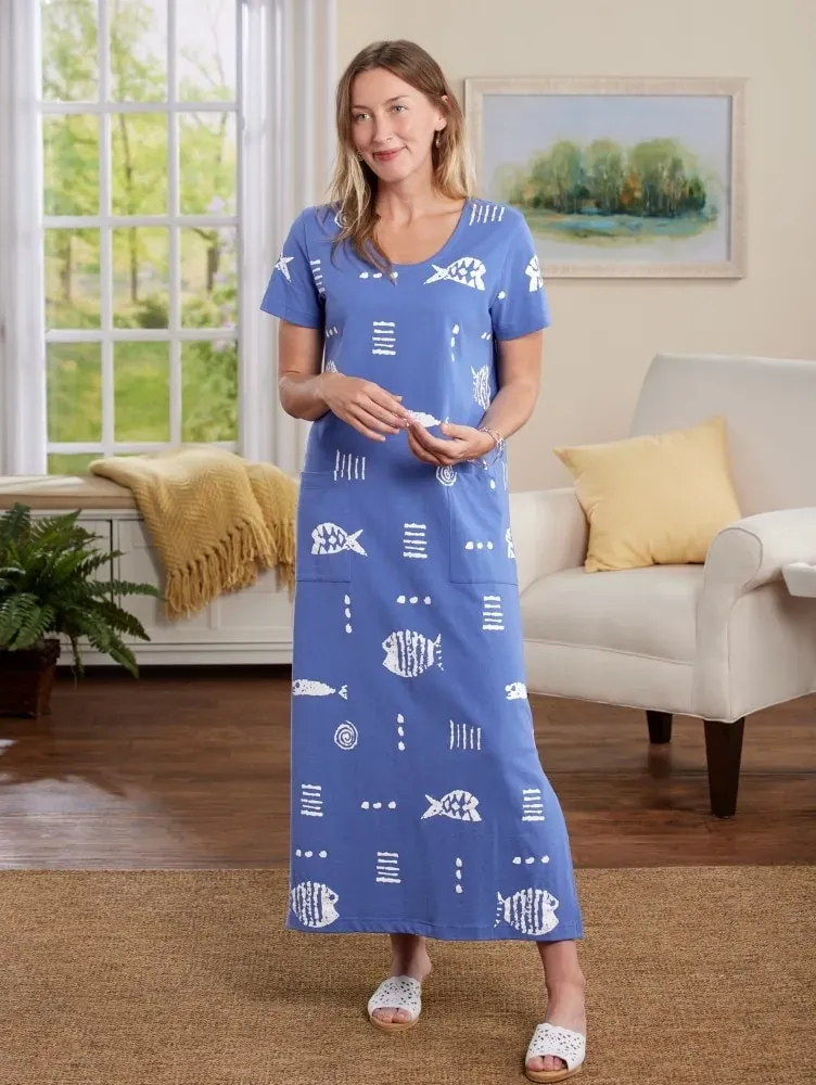 M.MAC Rock Fish Cotton Knit Ankle-Length Dress With Pockets