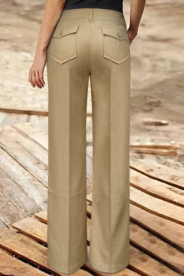 Solid Flap Pocket Button Up Mid Rise Straight Leg Pants