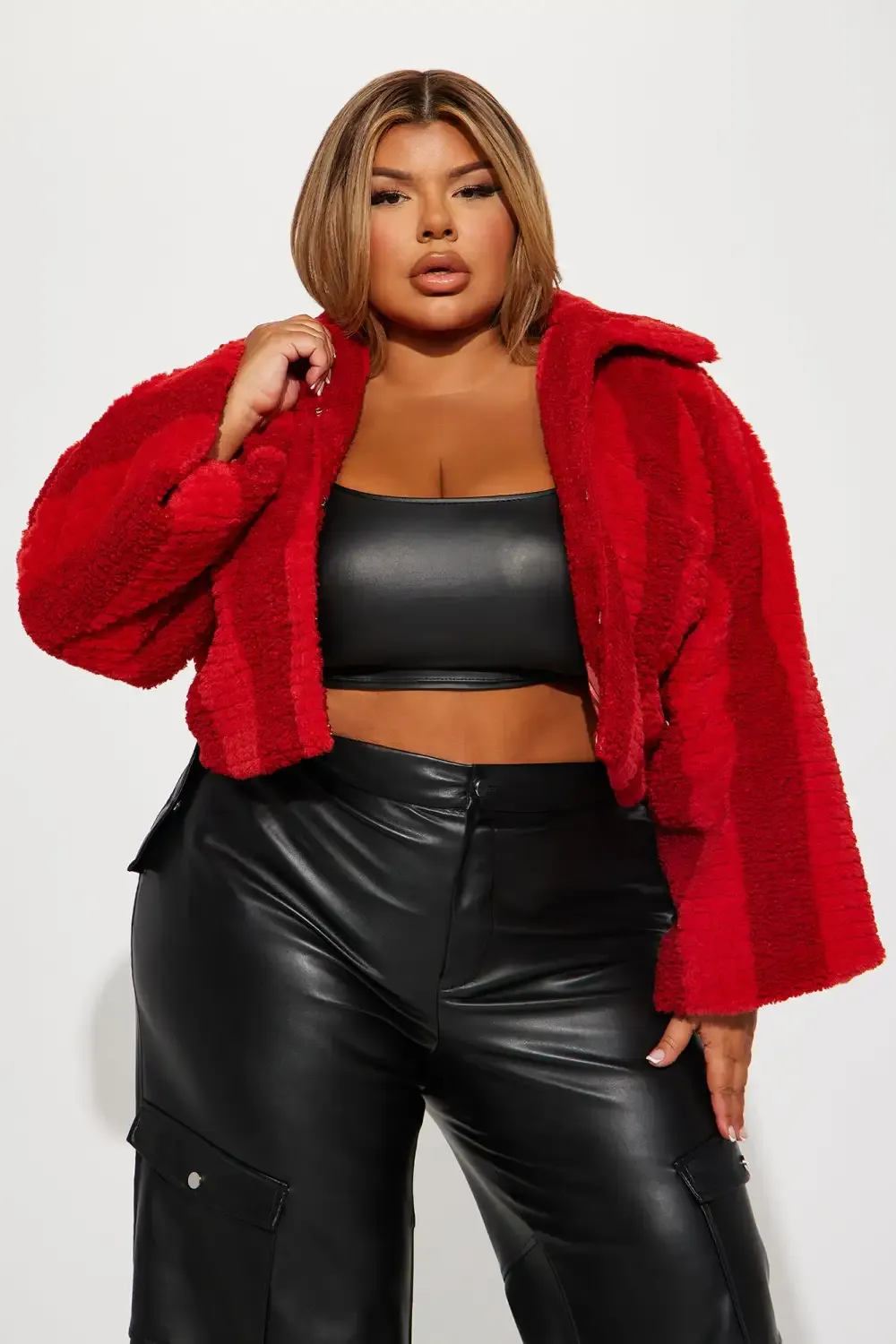 Hot Babe Faux Fur Jacket - Red/combo