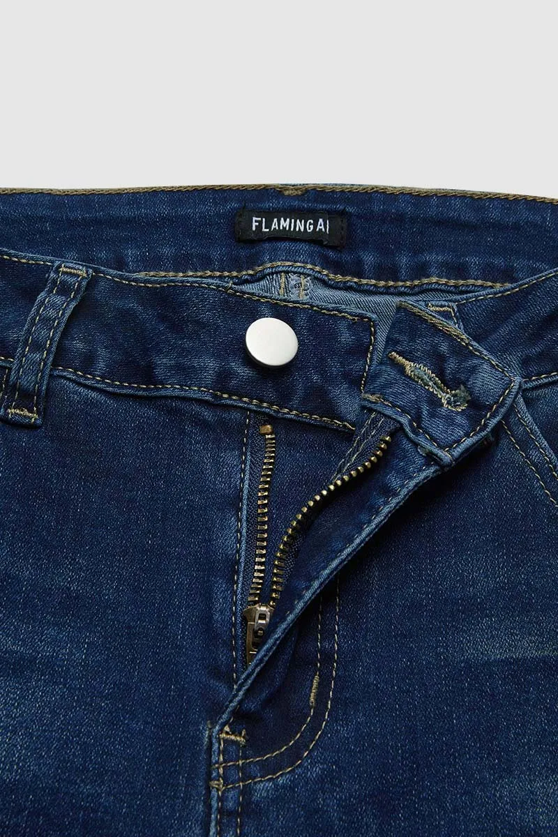 Wash Braided Decor Mid Rise Flare Jeans Without Belt
