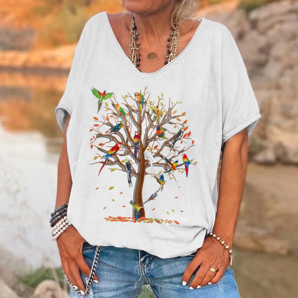 A tree Of Parrots Printed Women's T-shirt