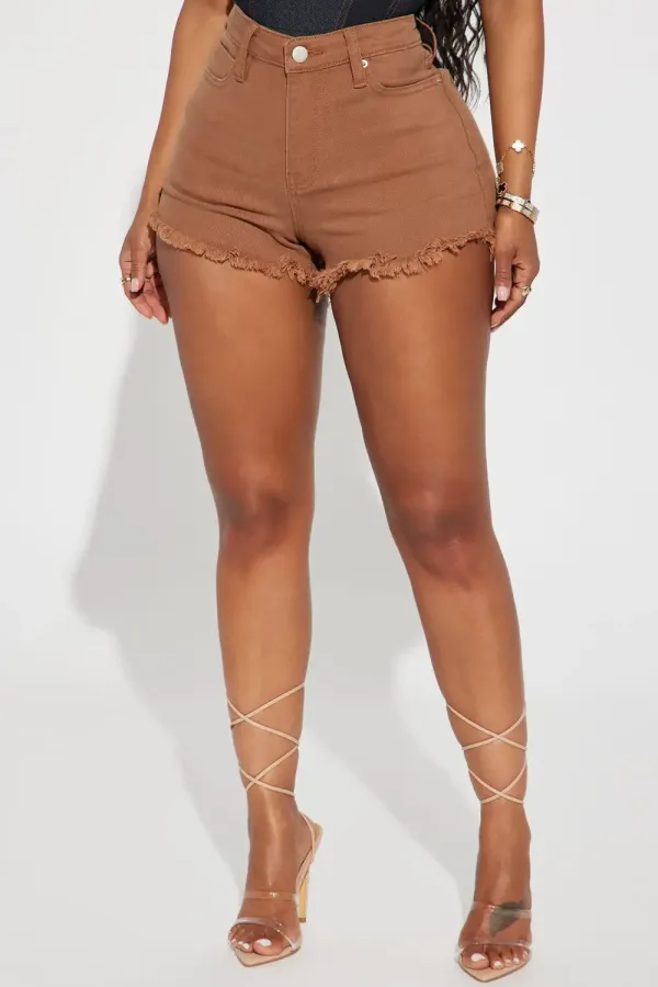 Thinking Out Loud Stretch Denim Shorts - Brown