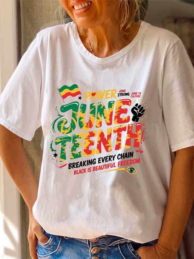 Women'S Juneteenth Breaking Every Chain Black Is Beautiful Freedom Round-Neck Short-Sleeved T-Shirt