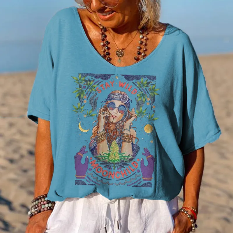 Stay Wild Moon Child Printed Hippie T-shirt