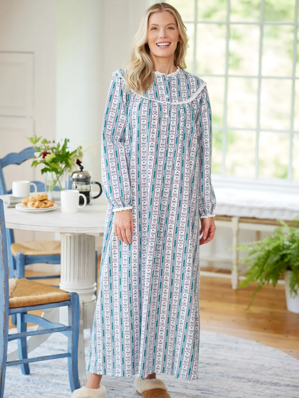 Lanz Classic Tyrolean Cotton Flannel Nightgown, 54 Inch