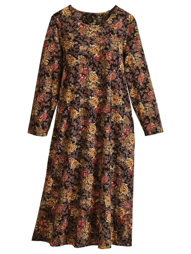Floral Cotton Knit A-Line Dress