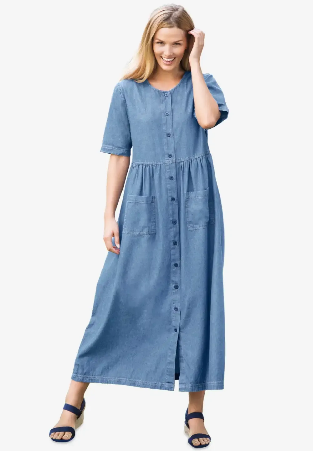 Short-Sleeve Denim Dress