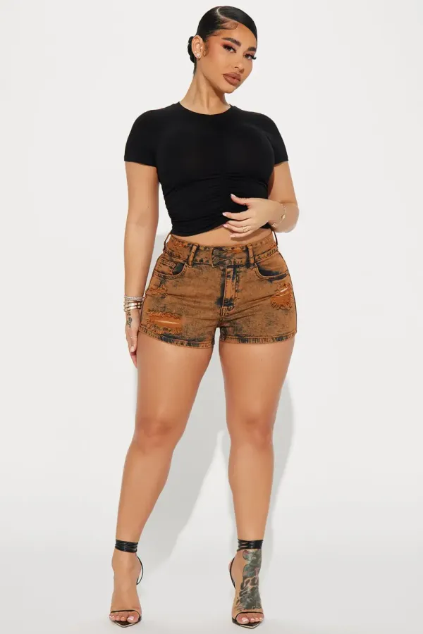Hana High Stretch Denim Shorts - Rust