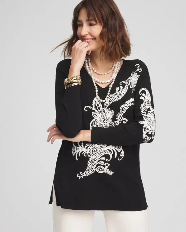 ECOVEROTM Embroidered V-Neck Pullover Sweater
