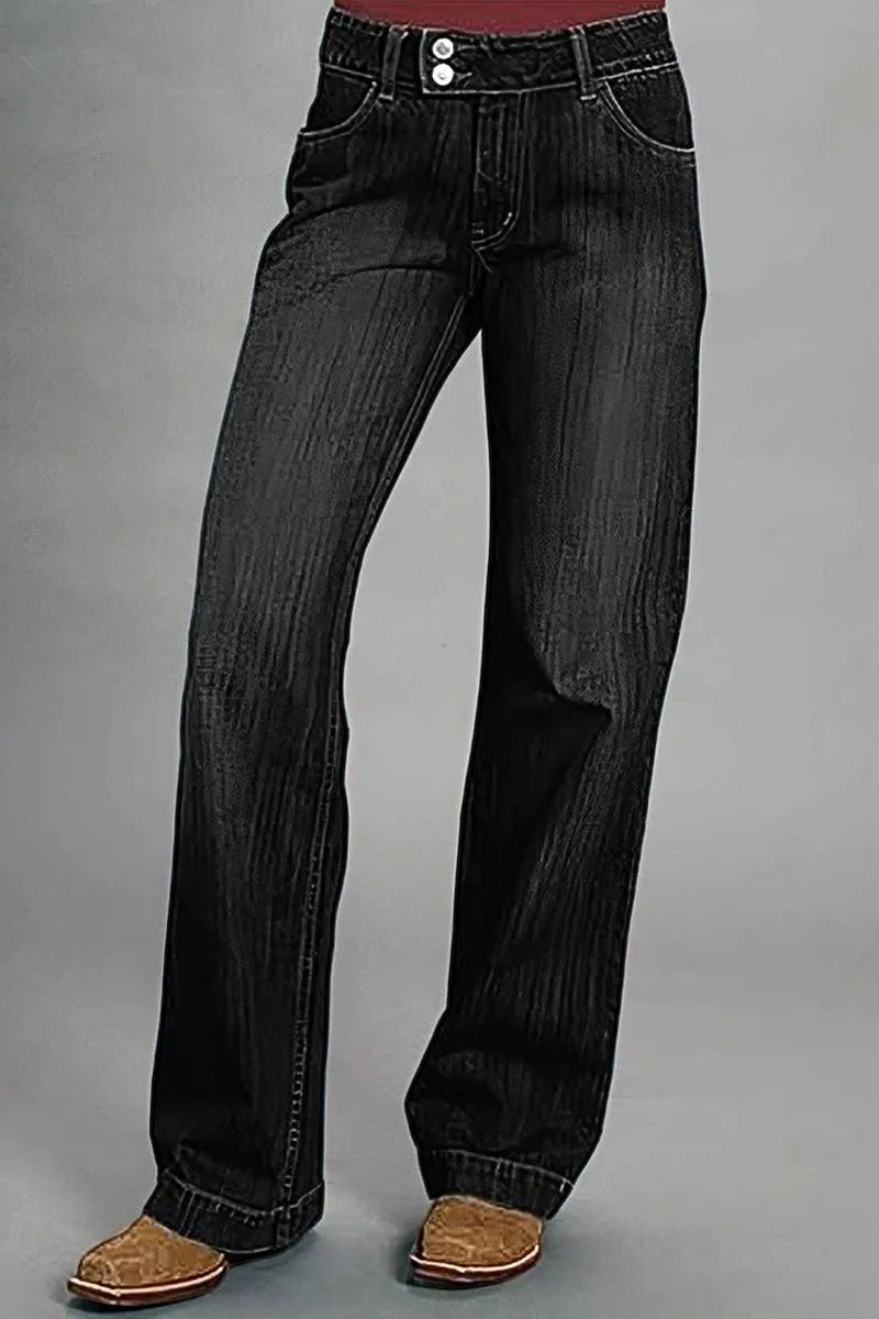 Vintage Oblique Button Mid Waist Straight Leg Jeans