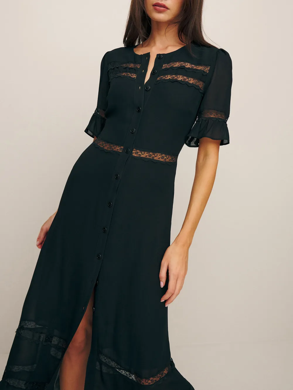 Button Front Split Hem Short Sleeve Dress