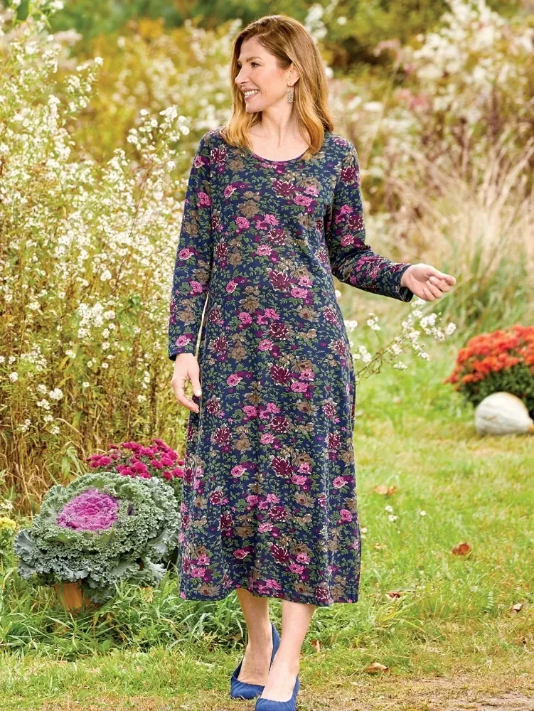 Floral Cotton Knit A-Line Dress
