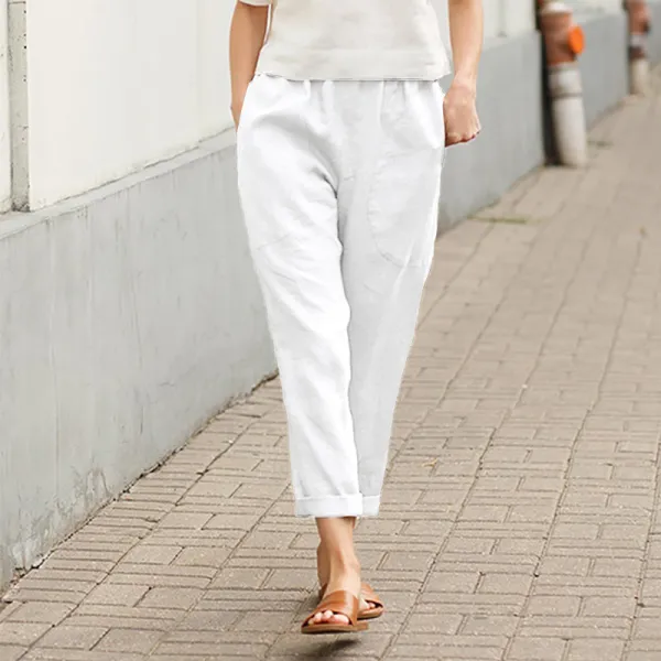 Solid Color Comfortable Cotton Linen Casual Pants