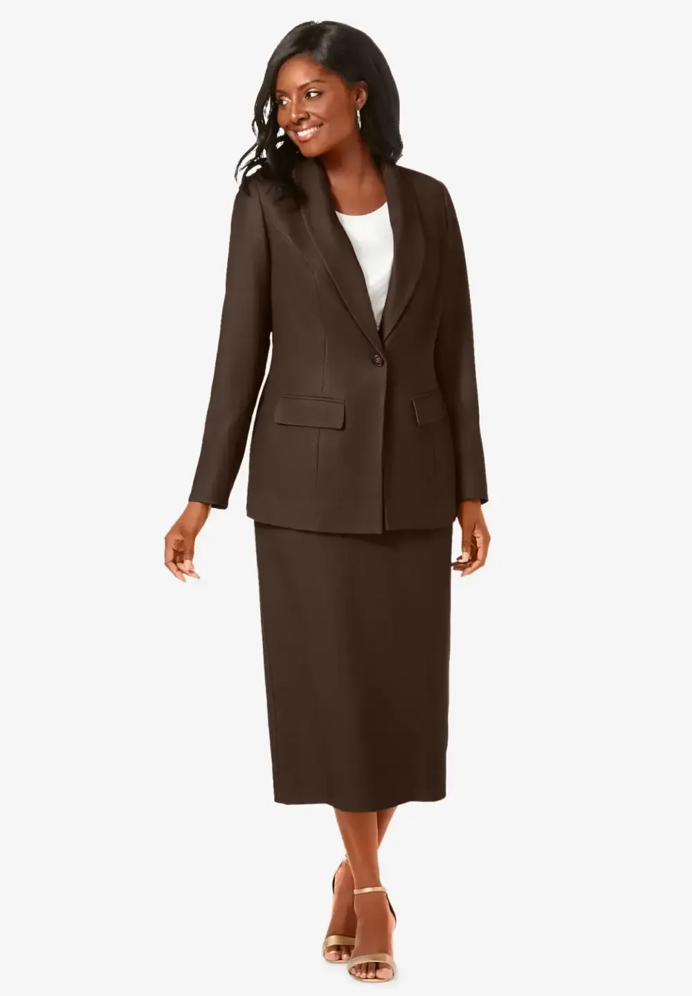 2-Piece Stretch Crepe Single-Breasted Skirt Suit
