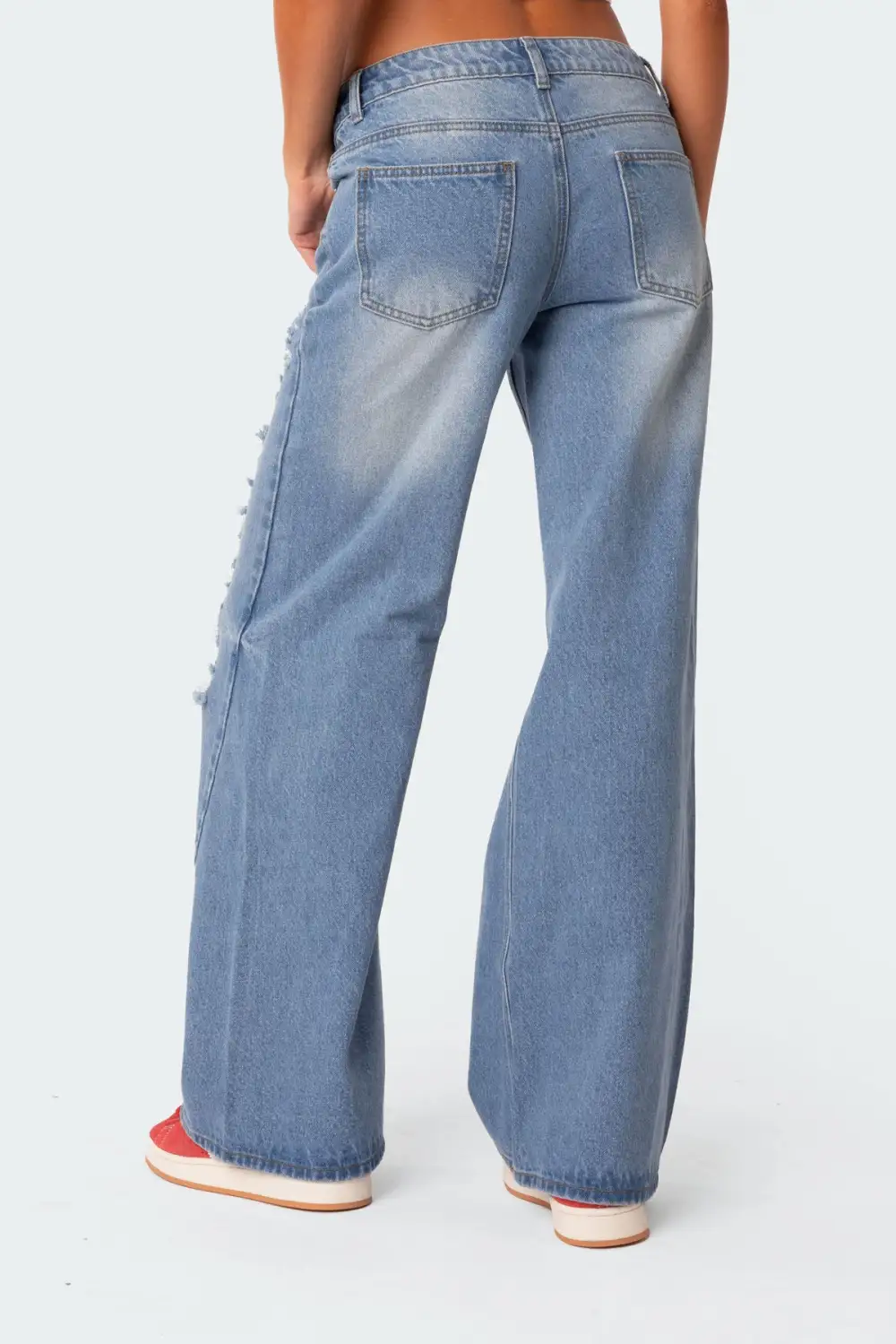 Low Rise Distressed Wide Leg Jeans