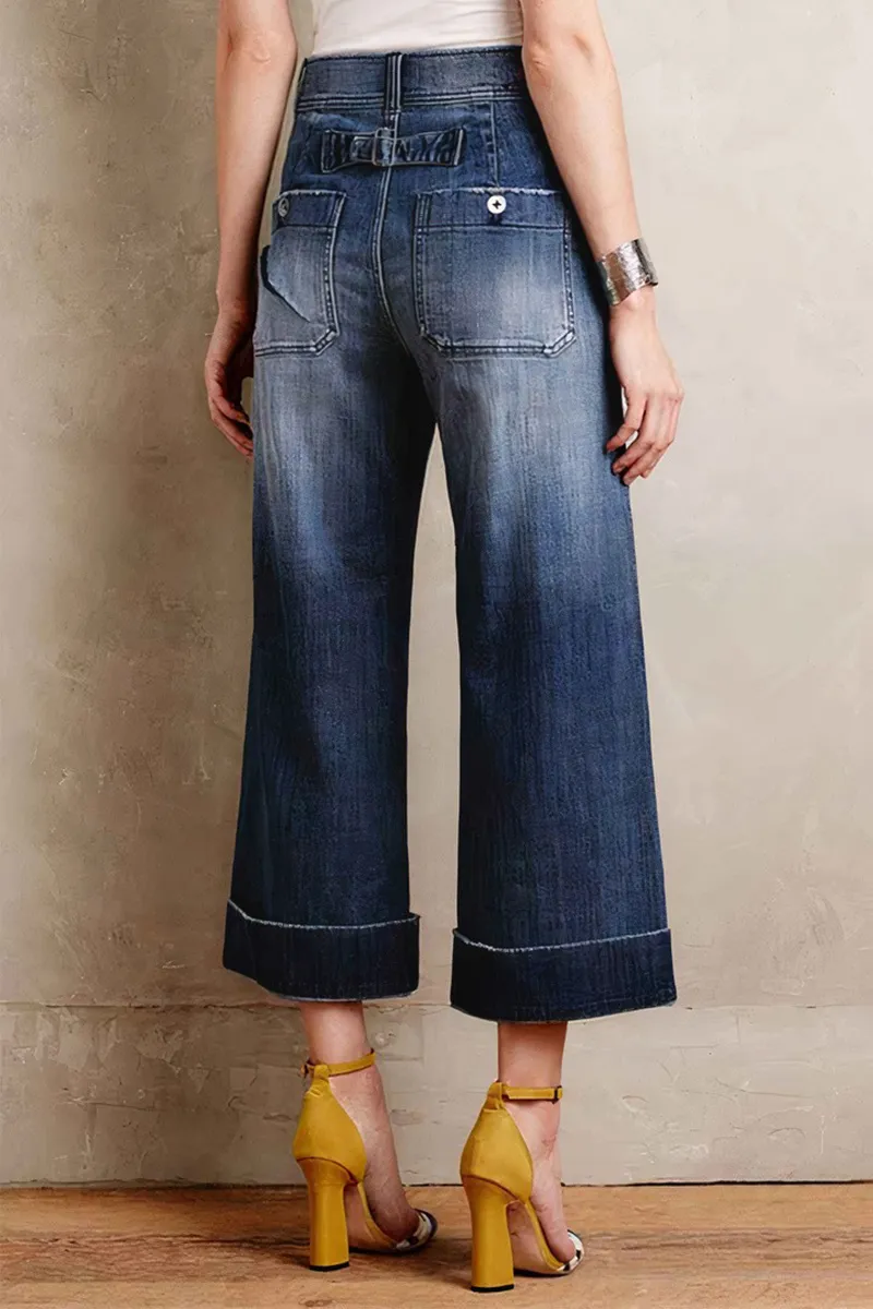 Slant Pocket Mid Waist Wide Leg Crop Jeans