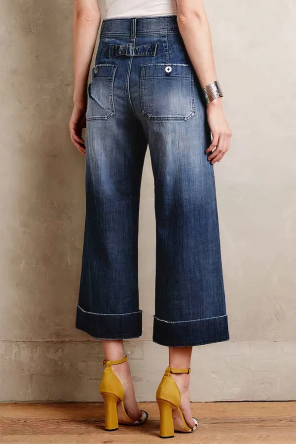 Slant Pocket Mid Waist Wide Leg Crop Jeans