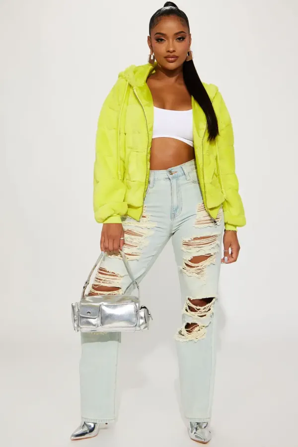 So Delighted Faux Fur Puffer Jacket - Green