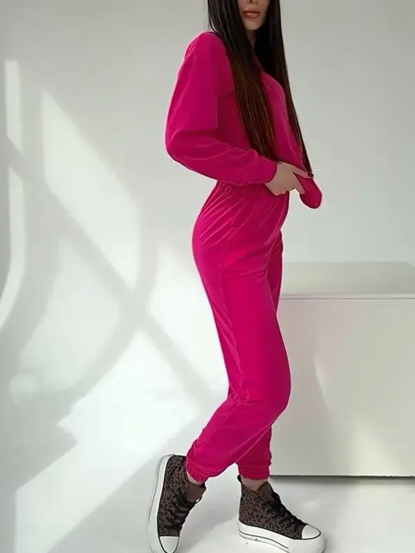 Women's Round Neck Solid Color Sports Two-piece Suit