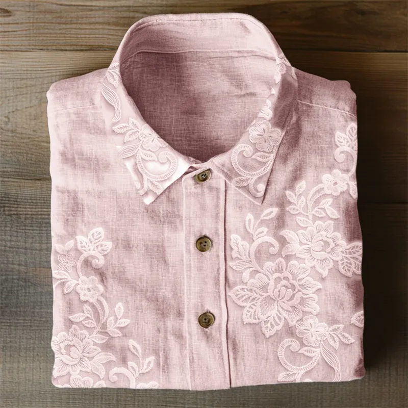 Classy Floral Embroidered Lace Linen Blend Blouse