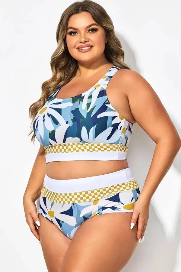 Plus Size Floral Print Wide Strap Bikini Top