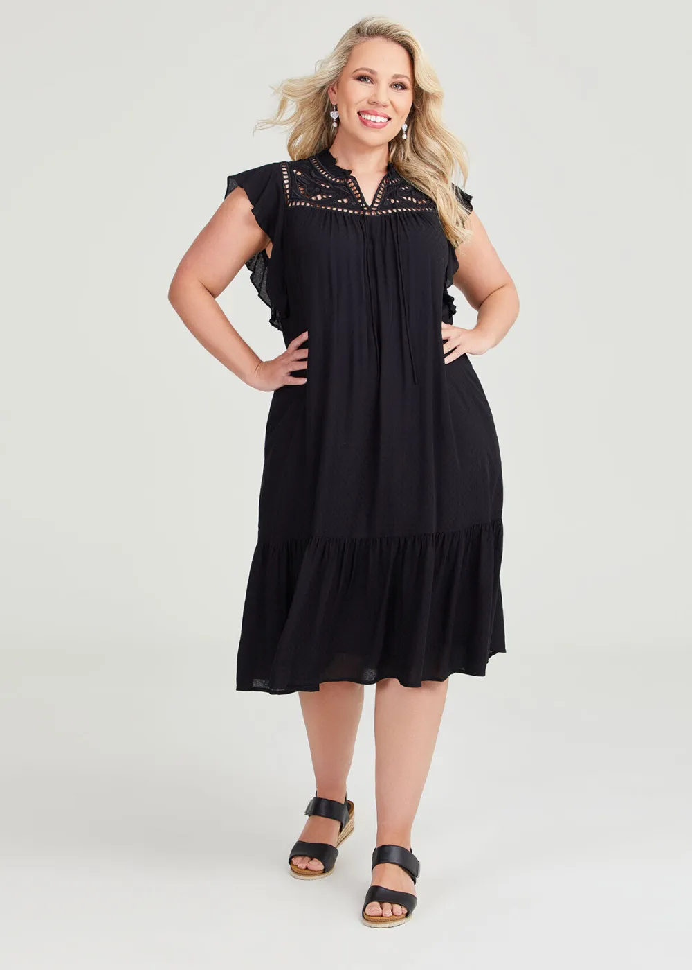 Natural Dobby Cutout Dress
