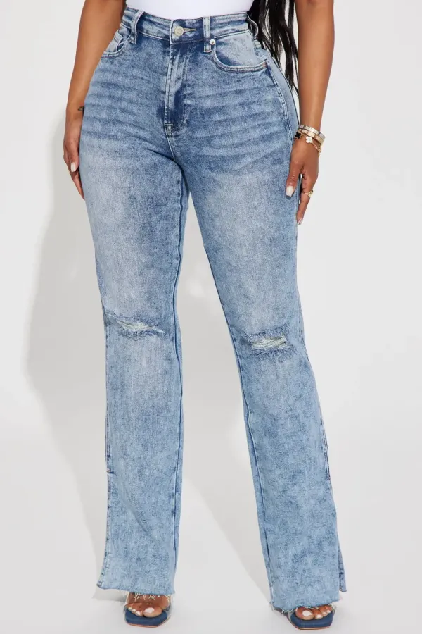 Sweet Sensation Stretch Split Hem Bootcut Jean - Medium Wash