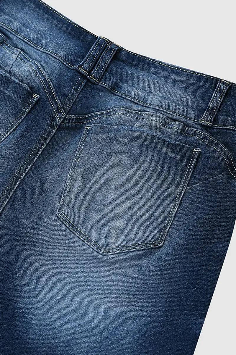 Double Button High Waist Denim Mid Thigh Shorts