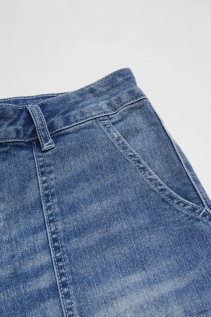 Wash Raw Hem High Waist Denim Bermuda Shorts