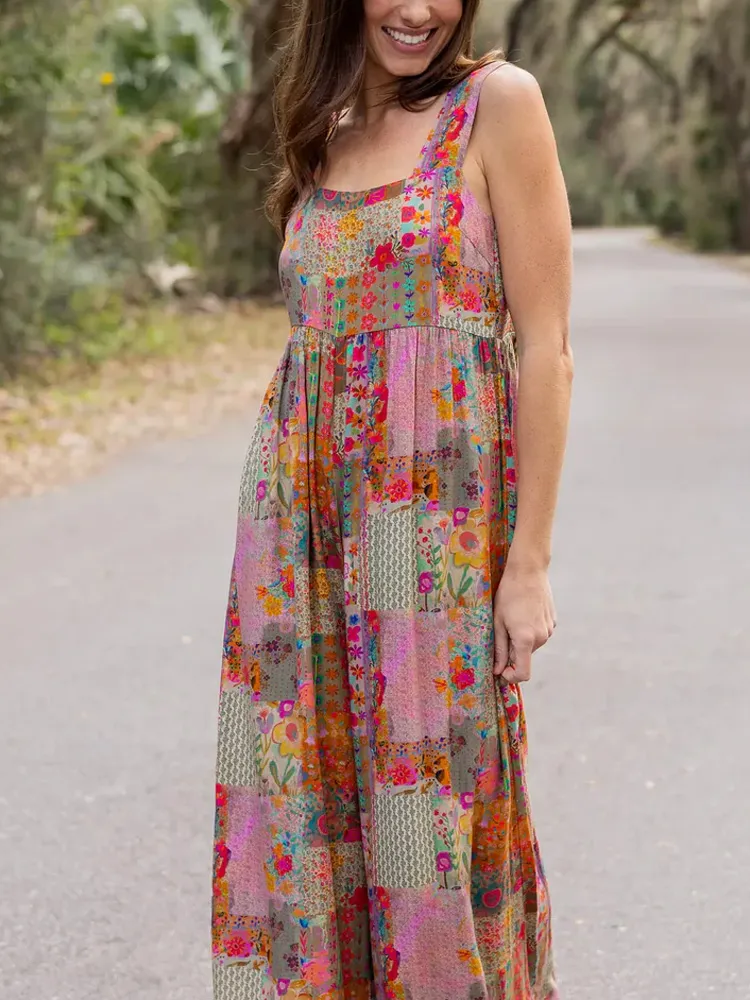 Women's Casual Floral Print Cotton And Linen Jumpsuit