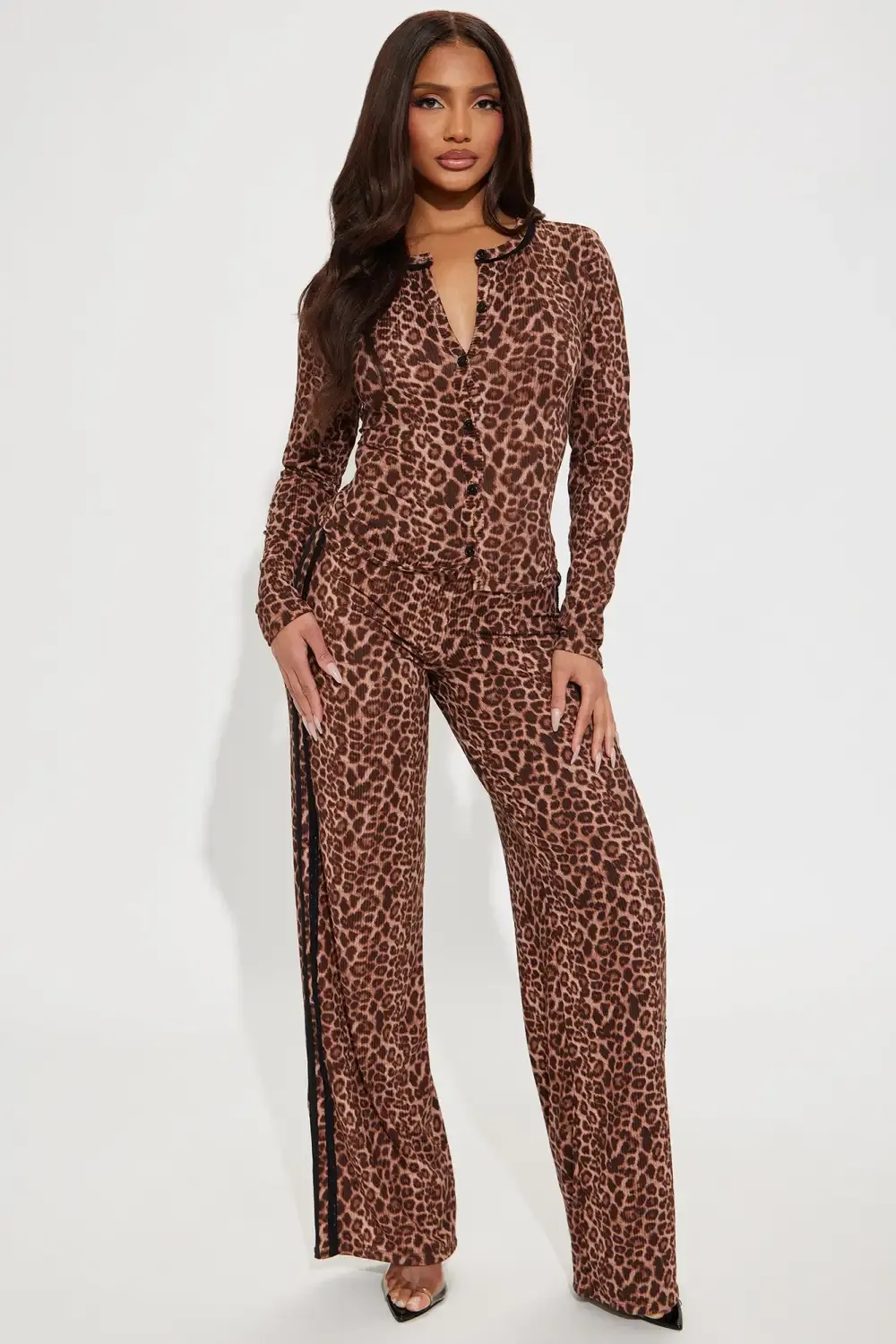 Savage Chic Leopard Pant Set - Brown Combo