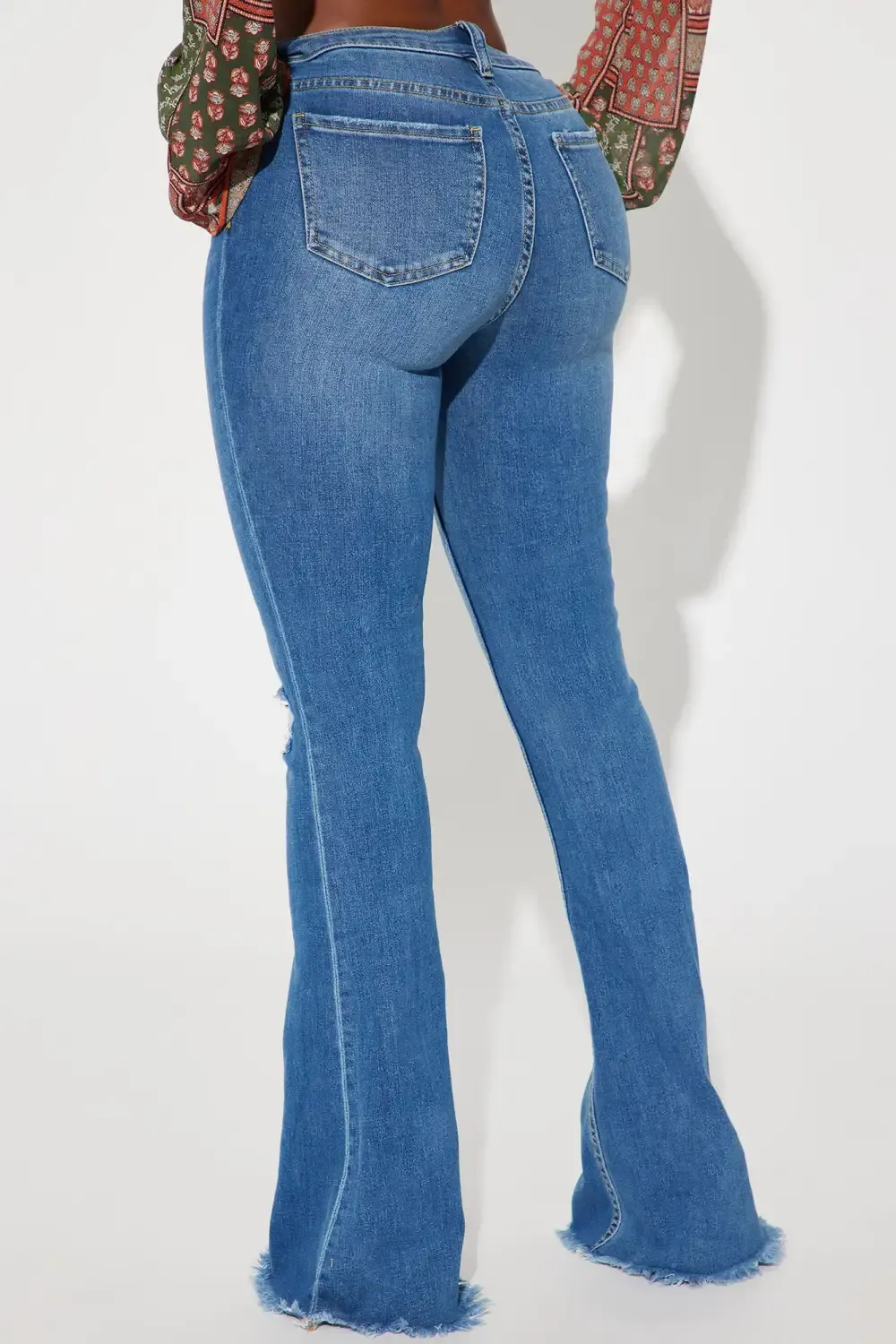 Really Rowdy Ripped Stretch Flare Jeans - Medium Wash