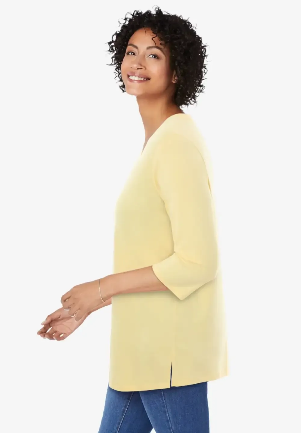 Perfect Three-Quarter Sleeve V-Neck Tunic