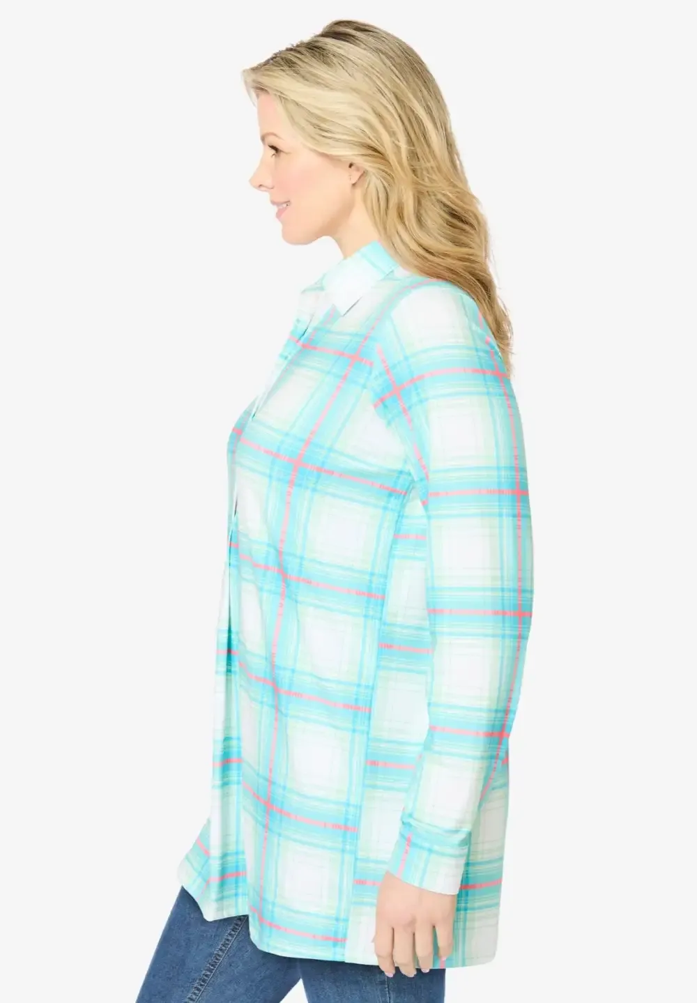 Plaid Knit Tunic With Collar