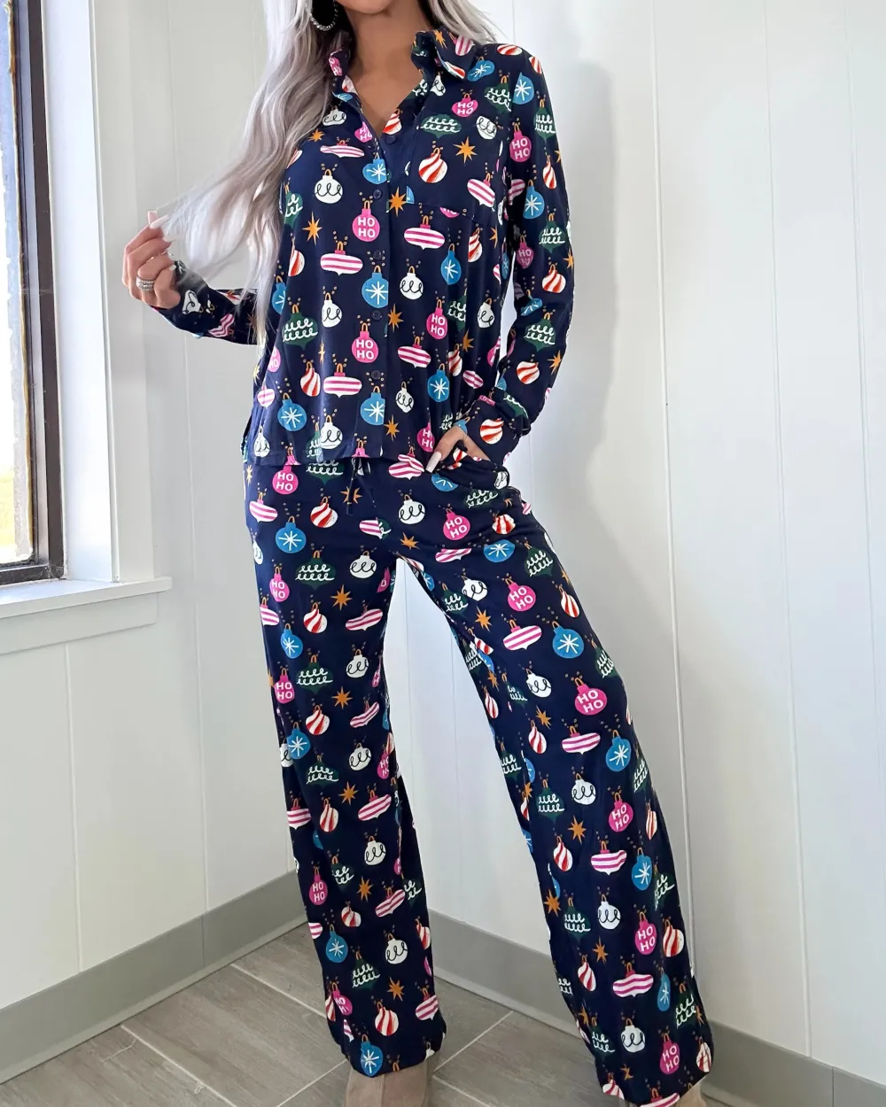 Ornament Pajama Set - Navy Blue